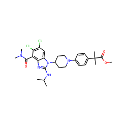 COC(=O)C(C)(C)c1ccc(N2CCC(n3c(NC(C)C)nc4c(C(=O)N(C)C)c(Cl)c(Cl)cc43)CC2)cc1 ZINC000095583190