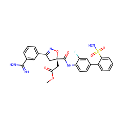 COC(=O)C[C@@]1(C(=O)Nc2ccc(-c3ccccc3S(N)(=O)=O)cc2F)CC(c2cccc(C(=N)N)c2)=NO1 ZINC000026654700