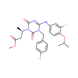 COC(=O)C[C@@H](C)n1c(=O)nc(Nc2ccc(OC(C)C)c(F)c2)n(Cc2ccc(Cl)cc2)c1=O ZINC000145577264