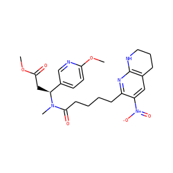 COC(=O)C[C@@H](c1ccc(OC)nc1)N(C)C(=O)CCCCc1nc2c(cc1[N+](=O)[O-])CCCN2 ZINC000025999656