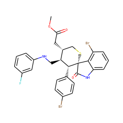 COC(=O)C[C@@H]1CS[C@]2(C(=O)Nc3cccc(Br)c32)[C@H](c2ccc(Br)cc2)[C@H]1CNc1cccc(F)c1 ZINC001772640757