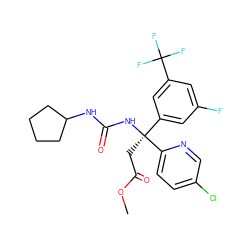 COC(=O)C[C@](NC(=O)NC1CCCC1)(c1cc(F)cc(C(F)(F)F)c1)c1ccc(Cl)cn1 ZINC000095552792