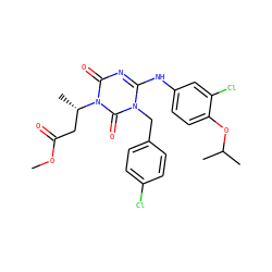 COC(=O)C[C@H](C)n1c(=O)nc(Nc2ccc(OC(C)C)c(Cl)c2)n(Cc2ccc(Cl)cc2)c1=O ZINC000200508131