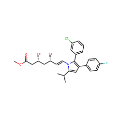 COC(=O)C[C@H](O)C[C@H](O)/C=C/n1c(C(C)C)cc(-c2ccc(F)cc2)c1-c1cccc(Cl)c1 ZINC000013833977