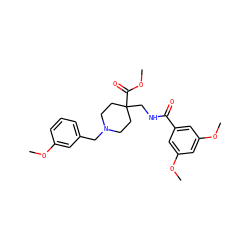 COC(=O)C1(CNC(=O)c2cc(OC)cc(OC)c2)CCN(Cc2cccc(OC)c2)CC1 ZINC000072123370