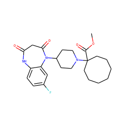 COC(=O)C1(N2CCC(N3C(=O)CC(=O)Nc4ccc(F)cc43)CC2)CCCCCCC1 ZINC000168264381