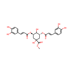 COC(=O)C1(O)C[C@@H](OC(=O)/C=C/c2ccc(O)c(O)c2)C(O)[C@H](OC(=O)/C=C/c2ccc(O)c(O)c2)C1 ZINC000044386723