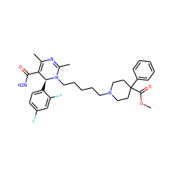 COC(=O)C1(c2ccccc2)CCN(CCCCCN2C(C)=NC(C)=C(C(N)=O)[C@@H]2c2ccc(F)cc2F)CC1 ZINC000027549296