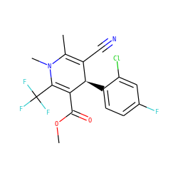 COC(=O)C1=C(C(F)(F)F)N(C)C(C)=C(C#N)[C@H]1c1ccc(F)cc1Cl ZINC000058568651
