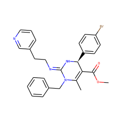 COC(=O)C1=C(C)N(Cc2ccccc2)/C(=N/CCc2cccnc2)N[C@H]1c1ccc(Br)cc1 ZINC000036379150