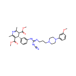 COC(=O)C1=C(C)N=C(C)C(C(=O)OC)[C@@H]1c1cccc(N/C(=N/CCCN2CCN(c3cccc(OC)c3)CC2)NC#N)c1 ZINC000028458274