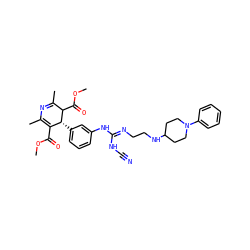 COC(=O)C1=C(C)N=C(C)C(C(=O)OC)[C@@H]1c1cccc(N/C(=N/CCNC2CCN(c3ccccc3)CC2)NC#N)c1 ZINC000028458468