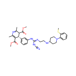 COC(=O)C1=C(C)N=C(C)C(C(=O)OC)[C@@H]1c1cccc(N/C(=N/CCNC2CCN(c3ccccc3SC)CC2)NC#N)c1 ZINC000028464010