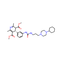 COC(=O)C1=C(C)N=C(C)C(C(=O)OC)[C@@H]1c1cccc(NC(=O)NCCCN2CCN(C3CCCCC3)CC2)c1 ZINC000027090231