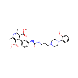 COC(=O)C1=C(C)N=C(C)C(C(=O)OC)[C@H]1c1cccc(NC(=O)NCCCN2CCN(c3ccccc3OC)CC2)c1 ZINC000027214671