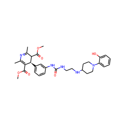 COC(=O)C1=C(C)N=C(C)C(C(=O)OC)[C@H]1c1cccc(NC(=O)NCCNC2CCN(c3ccccc3O)CC2)c1 ZINC000028397581
