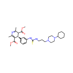 COC(=O)C1=C(C)N=C(C)C(C(=O)OC)[C@H]1c1cccc(NC(=S)NCCCN2CCN(C3CCCCC3)CC2)c1 ZINC000027079093
