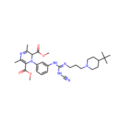 COC(=O)C1=C(C)N=C(C)C(C(=O)OC)N1c1cccc(N/C(=N/CCCN2CCC(C(C)(C)C)CC2)NC#N)c1 ZINC000100040205