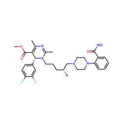 COC(=O)C1=C(C)N=C(C)N(CCC[C@@H](C)CN2CCN(c3ccccc3C(N)=O)CC2)[C@@H]1c1ccc(F)c(F)c1 ZINC000027552924