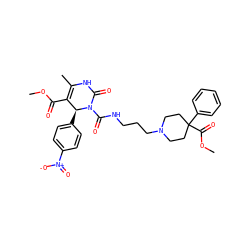 COC(=O)C1=C(C)NC(=O)N(C(=O)NCCCN2CCC(C(=O)OC)(c3ccccc3)CC2)[C@H]1c1ccc([N+](=O)[O-])cc1 ZINC000003952656