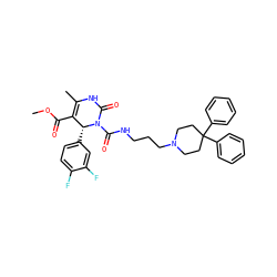 COC(=O)C1=C(C)NC(=O)N(C(=O)NCCCN2CCC(c3ccccc3)(c3ccccc3)CC2)[C@@H]1c1ccc(F)c(F)c1 ZINC000027526206