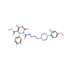 COC(=O)C1=C(C)NC(=O)N(C(=O)NCCCN2CCN(c3ccc(OC)cc3C)CC2)[C@@H]1c1ccc(F)c(F)c1 ZINC000027527199