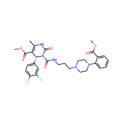 COC(=O)C1=C(C)NC(=O)N(C(=O)NCCCN2CCN(c3ccccc3C(=O)OC)CC2)[C@@H]1c1ccc(F)c(F)c1 ZINC000027526393