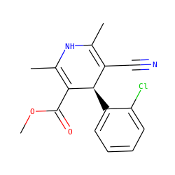 COC(=O)C1=C(C)NC(C)=C(C#N)[C@H]1c1ccccc1Cl ZINC000058576415