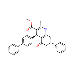 COC(=O)C1=C(C)NC2=C(C(=O)C[C@@H](c3ccccc3)C2)[C@H]1c1ccc(-c2ccccc2)cc1 ZINC000095573275