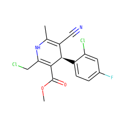 COC(=O)C1=C(CCl)NC(C)=C(C#N)[C@H]1c1ccc(F)cc1Cl ZINC000049115343