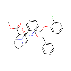 COC(=O)C1=C(c2ccccc2OCc2ccccc2)C[C@@H]2CC[C@H]1N2C(=O)NCCOc1ccccc1Cl ZINC000038146147