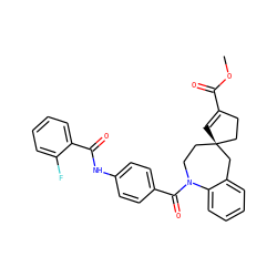 COC(=O)C1=C[C@]2(CC1)CCN(C(=O)c1ccc(NC(=O)c3ccccc3F)cc1)c1ccccc1C2 ZINC000028962399