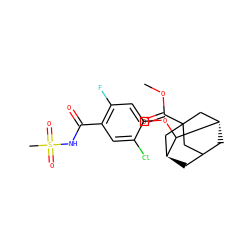 COC(=O)C12CC3C[C@@H](C1)C(Oc1cc(F)c(C(=O)NS(C)(=O)=O)cc1Cl)[C@@H](C3)C2 ZINC000261179365
