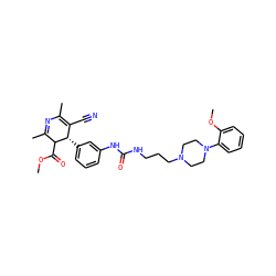 COC(=O)C1C(C)=NC(C)=C(C#N)[C@@H]1c1cccc(NC(=O)NCCCN2CCN(c3ccccc3OC)CC2)c1 ZINC000036351445