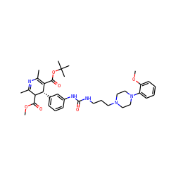 COC(=O)C1C(C)=NC(C)=C(C(=O)OC(C)(C)C)[C@@H]1c1cccc(NC(=O)NCCCN2CCN(c3ccccc3OC)CC2)c1 ZINC000027209539
