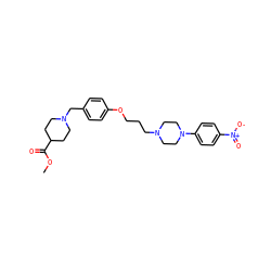 COC(=O)C1CCN(Cc2ccc(OCCCN3CCN(c4ccc([N+](=O)[O-])cc4)CC3)cc2)CC1 ZINC000008762111