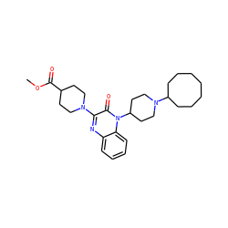 COC(=O)C1CCN(c2nc3ccccc3n(C3CCN(C4CCCCCCC4)CC3)c2=O)CC1 ZINC000114764916