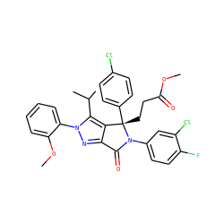 COC(=O)CC[C@]1(c2ccc(Cl)cc2)c2c(nn(-c3ccccc3OC)c2C(C)C)C(=O)N1c1ccc(F)c(Cl)c1 ZINC000224105130