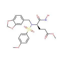 COC(=O)CC[C@H](C(=O)NO)N(Cc1ccc2c(c1)OCO2)S(=O)(=O)c1ccc(OC)cc1 ZINC000013535581