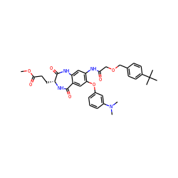 COC(=O)CC[C@H]1NC(=O)c2cc(Oc3cccc(N(C)C)c3)c(NC(=O)COCc3ccc(C(C)(C)C)cc3)cc2NC1=O ZINC001772617276