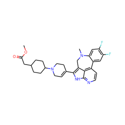 COC(=O)CC1CCC(N2CC=C(c3[nH]c4nccc5c4c3CN(C)c3cc(F)c(F)cc3-5)CC2)CC1 ZINC001772584058