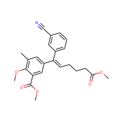 COC(=O)CCC/C=C(\c1cccc(C#N)c1)c1cc(C)c(OC)c(C(=O)OC)c1 ZINC000006733341