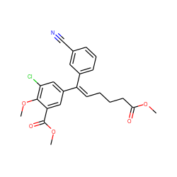 COC(=O)CCC/C=C(\c1cccc(C#N)c1)c1cc(Cl)c(OC)c(C(=O)OC)c1 ZINC000006733340