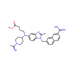 COC(=O)CCCN(c1ccc2c(c1)nc(C)n2Cc1ccc2ccc(C(=N)N)cc2c1)C1CCN(C(C)=N)CC1 ZINC000028099292