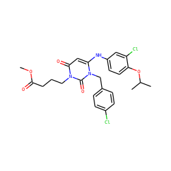 COC(=O)CCCn1c(=O)cc(Nc2ccc(OC(C)C)c(Cl)c2)n(Cc2ccc(Cl)cc2)c1=O ZINC000221181213