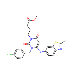 COC(=O)CCCn1c(=O)cc(Nc2ccc3nc(C)sc3c2)n(Cc2ccc(Cl)cc2)c1=O ZINC000204092801