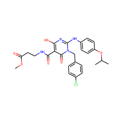 COC(=O)CCNC(=O)c1c(O)nc(Nc2ccc(OC(C)C)cc2)n(Cc2ccc(Cl)cc2)c1=O ZINC001772585275