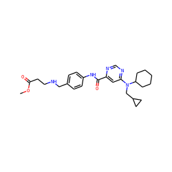COC(=O)CCNCc1ccc(NC(=O)c2cc(N(CC3CC3)C3CCCCC3)ncn2)cc1 ZINC000149763375