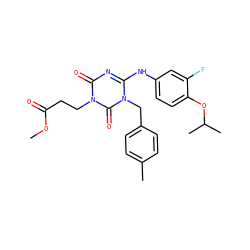 COC(=O)CCn1c(=O)nc(Nc2ccc(OC(C)C)c(F)c2)n(Cc2ccc(C)cc2)c1=O ZINC000200513643