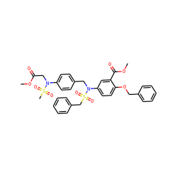 COC(=O)CN(c1ccc(CN(c2ccc(OCc3ccccc3)c(C(=O)OC)c2)S(=O)(=O)Cc2ccccc2)cc1)S(C)(=O)=O ZINC000653916360